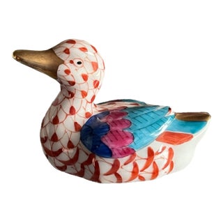 Vinatge MCM Herend Rust Color Fishnet Duck Figurine For Sale