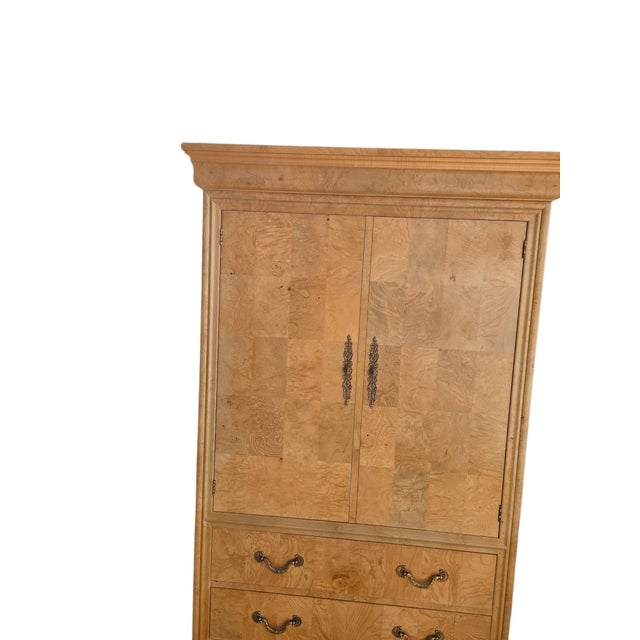 Tan 1980s Henredon Charles X Collection Burlwood Armoire Chest Cabinet Wardrobe Dresser For Sale - Image 8 of 11
