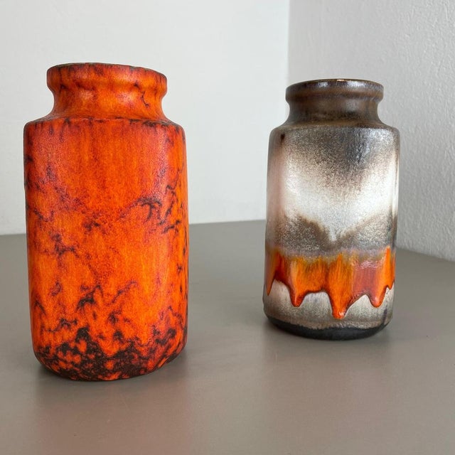 Fat Lava Orange Pottery Vases from Scheurich, Germany, 1970s, Set of 2 For Sale - Image 16 of 18