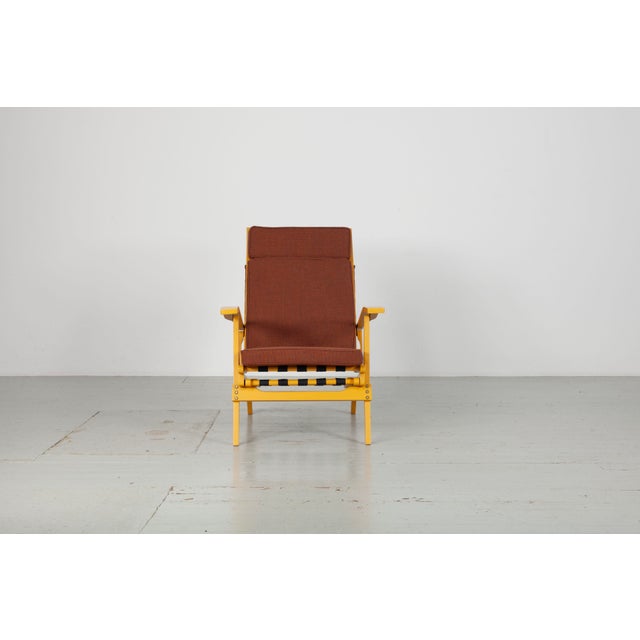 Yellow Lacquered Folding Deck Chair with Cushion, Italy, 1950s For Sale - Image 10 of 18