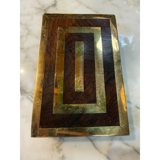 Italian Brass-Inlaid Wood Box, 1970s For Sale - Image 4 of 6