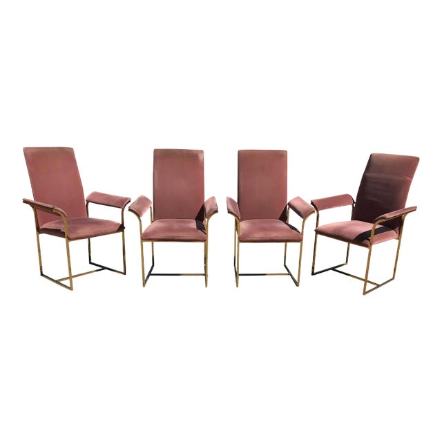 1980s Vintage Milo Baughman Style Brass Plated Dining Chairs – Set of 4 For Sale