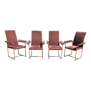 1980s Vintage Milo Baughman Style Brass Plated Dining Chairs – Set of 4