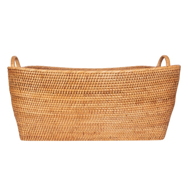 Boho Chic Artifacts Saboga Home Everything Basket with Hoop Handles in White Wash - 25" For Sale - Image 3 of 13