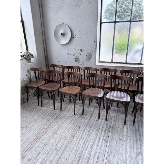 Walnut Bistro Chairs, 1970s, Set of 14 For Sale - Image 4 of 18