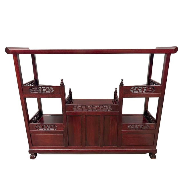 Vintage Chinese Intricate Carved Hardwood Curio Cabinet, Display Shelve For Sale - Image 11 of 12