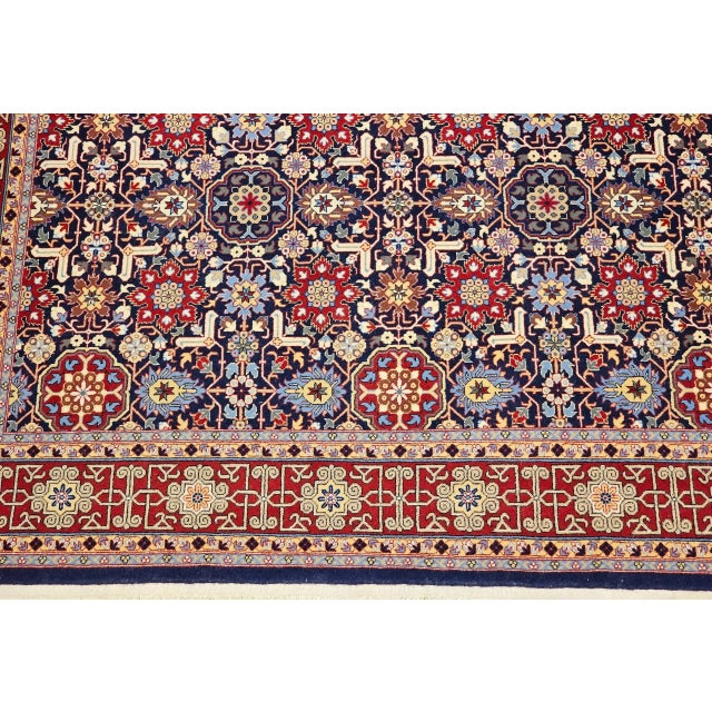 Art Deco Vintage Persian Tabriz Afshan Rug, Handwoven Allover Geometric Caucasian Kuba Pattern, Navy & Red, 7’ X 10' For Sale - Image 3 of 12