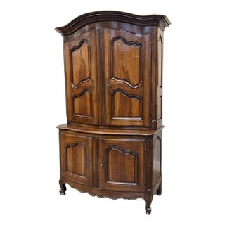 19th Century French Louis XV Style Buffet À Deux Corps Cabinet in Walnut For Sale