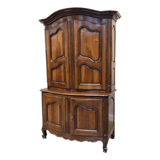 19th Century French Louis XV Style Buffet À Deux Corps Cabinet in Walnut For Sale