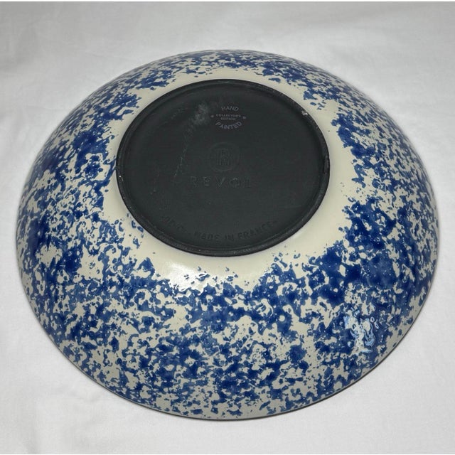 Royal Blue Revol France Collector’s Edition Hand Painted Blue Cream Spongeware Pottery Bowl For Sale - Image 8 of 10