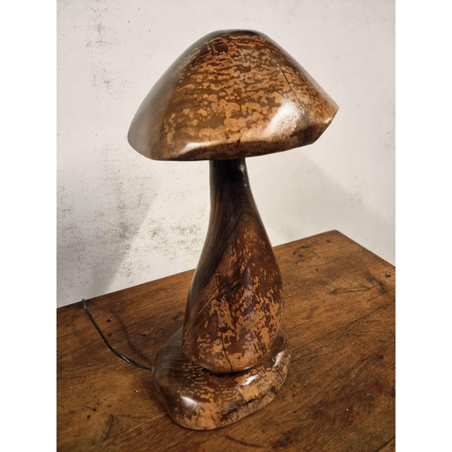 Hand-Carved Wooden Mushroom Table Lamp with Integrated Led For Sale - Image 13 of 18