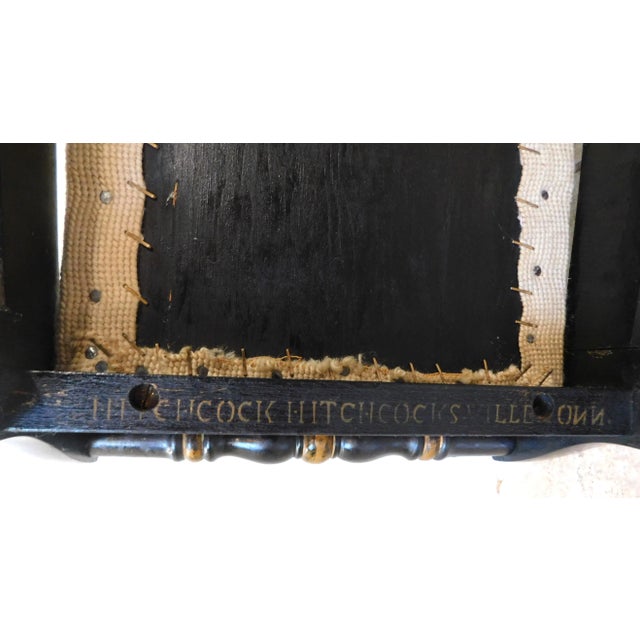 Vintage Mid-Century Hitchcock Black & Gold Floral Needlepoint Footstool For Sale - Image 13 of 14