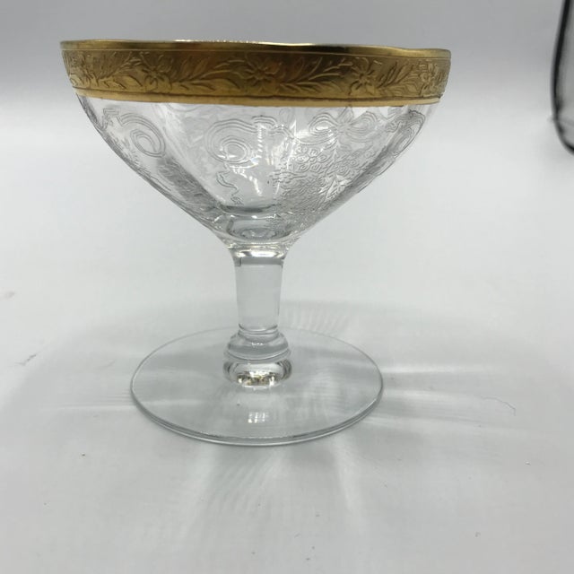 1950s Tiffin Franciscan Champagne/Sherbet Glasses Etched Rambling Rose - Set of 5 For Sale - Image 5 of 13