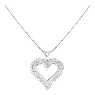 .925 Sterling Silver 1.00 Cttw Diamond Heart 18" Pendant Necklace (I-J Color, I2-I3 Clarity) For Sale