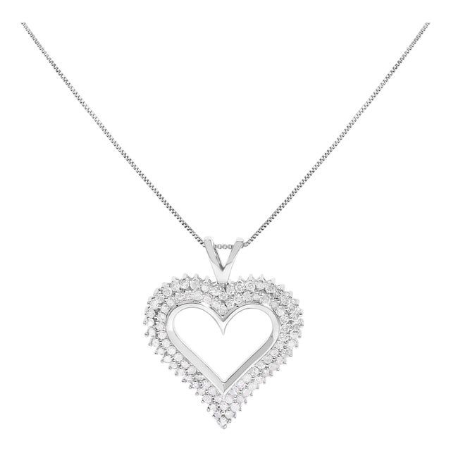 .925 Sterling Silver 1.00 Cttw Diamond Heart 18" Pendant Necklace (I-J Color, I2-I3 Clarity) For Sale