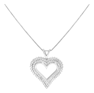 .925 Sterling Silver 1.00 Cttw Diamond Heart 18" Pendant Necklace (I-J Color, I2-I3 Clarity)