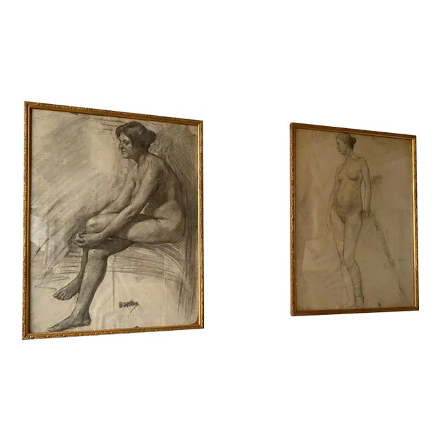 1890s Pencil Drawing of Nude Woman For Sale