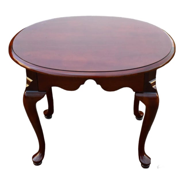 Thomasville Cherry Wood Table Vintage Queen Anne Oval Side End Pull Out Shelf For Sale