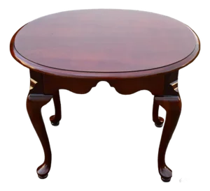 Vintage Thomasville CherryWood Oval Queen Anne Style Side Table W/Pull-Out