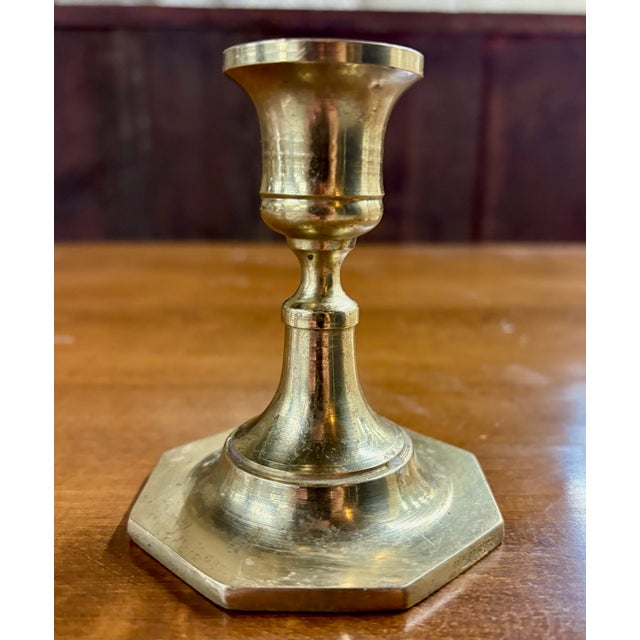 Vintage Brass Octagon Base Candlestick Holder For Sale - Image 4 of 6