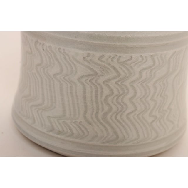 Vintage White Glazed Studio Ceramic Vase With Sgraffito Detail by Deanna Nichols For Sale - Image 11 of 13
