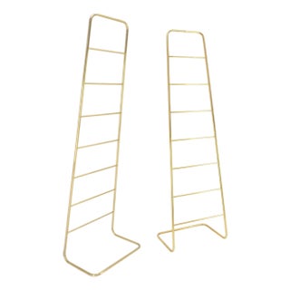 Pair of 89" Tall Brass Custom Decorative Textile Fabric Towel Racks Displays For Sale