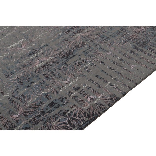2010s Rug & Kilim’s Abstract Rug in Blue and Grey, Subdued Pink Floral Patterns For Sale - Image 5 of 7