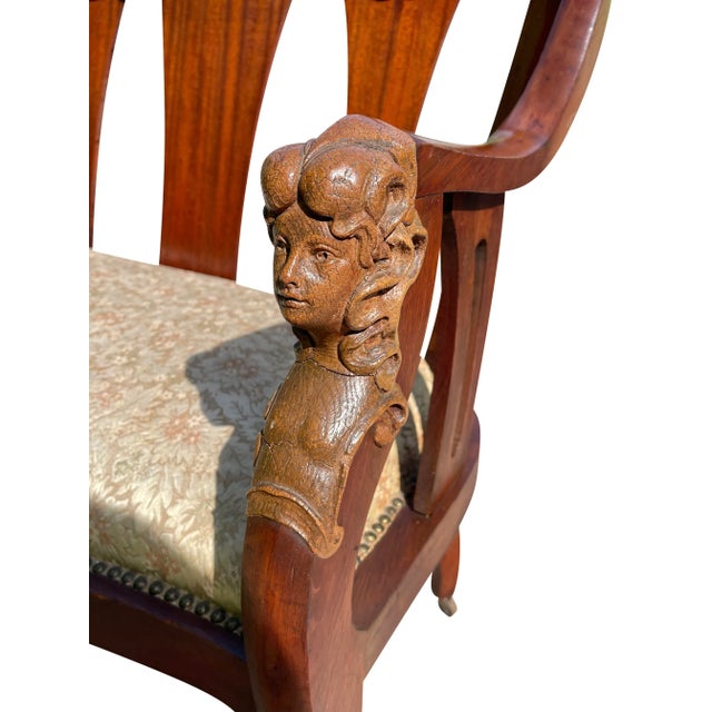 Late 19th Century Antique Art Nouveau Mahogany Settee With Figural Carvings For Sale In Boston - Image 6 of 11