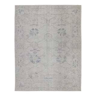 Early 21st Century Gray & Beige Handwoven Turkish Oushak Rug 8'3" X 10'9" For Sale