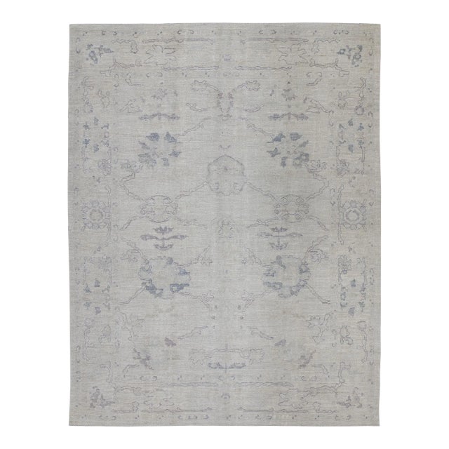 Early 21st Century Gray & Beige Handwoven Turkish Oushak Rug 8'3" X 10'9" For Sale
