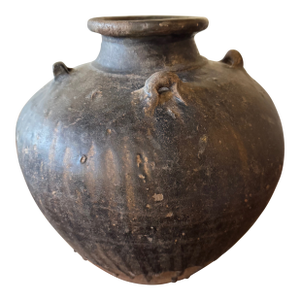 Antique Chinese Brown Martaban 16".5 Ceramic Drip Glazed Storage Jar