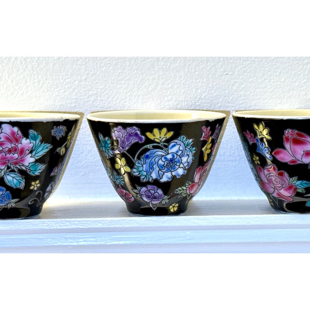 Black Chinese Petite Porcelain Tea Cups - Set of 4 For Sale - Image 10 of 10