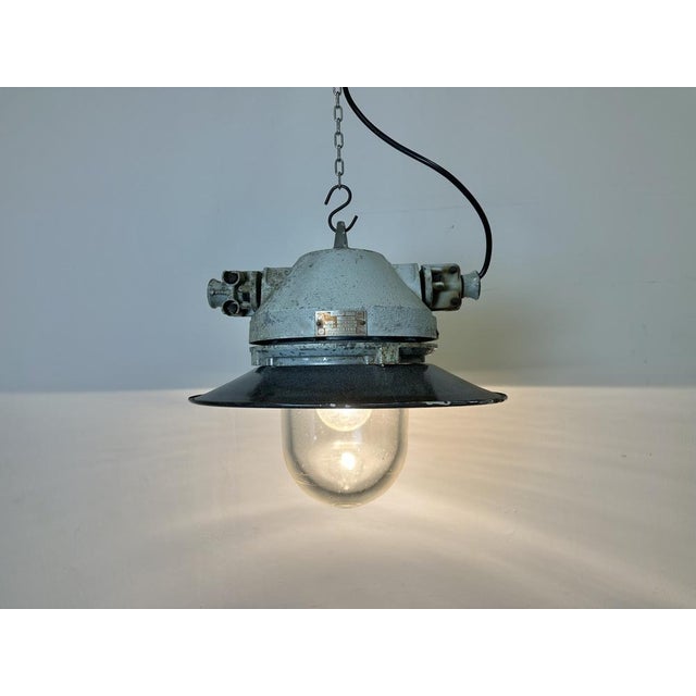 Grey Cast Aluminium Explosion Proof Lamp with Enameled Shade from Elektrosvit, 1970s For Sale - Image 17 of 18