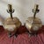 Beautiful pair of mid 20th century hexagonal Japanese porcelain table lamps with a brass top and bronze claw footed base....