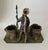 Green Antique Figural Native American Cold Painted Spelter Smoking Desk Set For Sale - Image 8 of 10