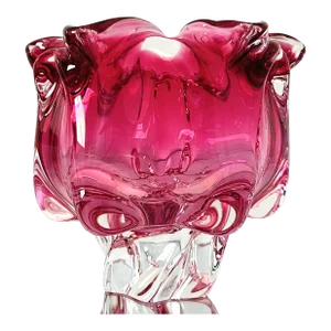 Fratelli Toso Pink Murano Footed Vase Bowl With Floral Design, C. 1950's