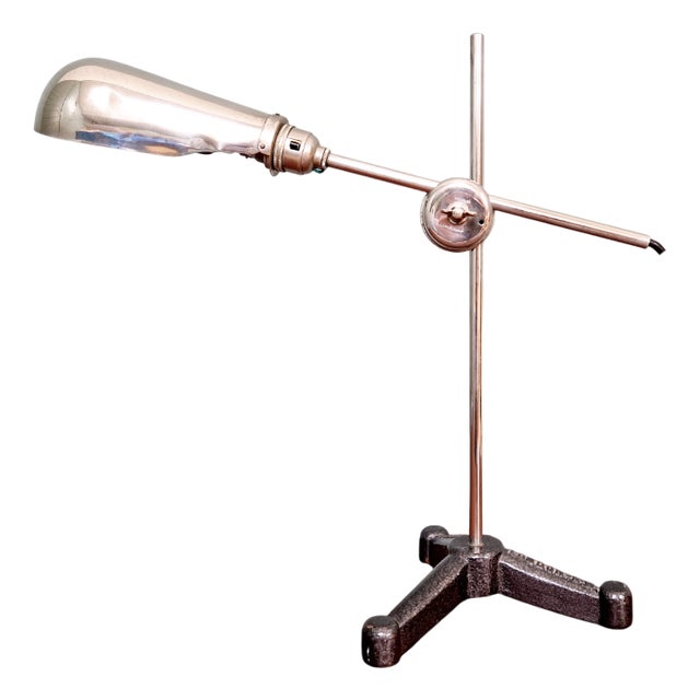 Articulated Work Lamp in Chromed Metal and Cast Iron by C.F. Palmer & Co, 1920 For Sale