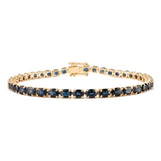 9.38 Carat Natural Blue Sapphire Tennis Bracelet in 14k Yellow Gold Prong-Set For Sale