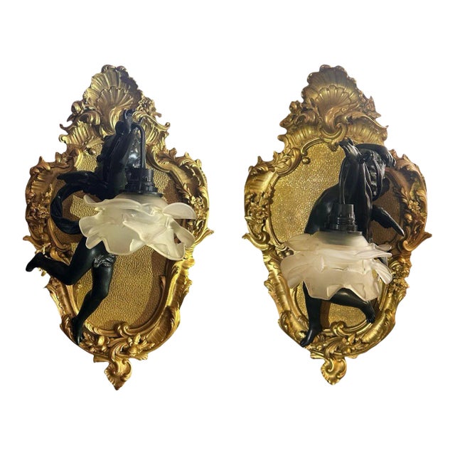 Pair of French 19th Century Gilt Bronze Cherub Sconces in the Manner of François Linke For Sale