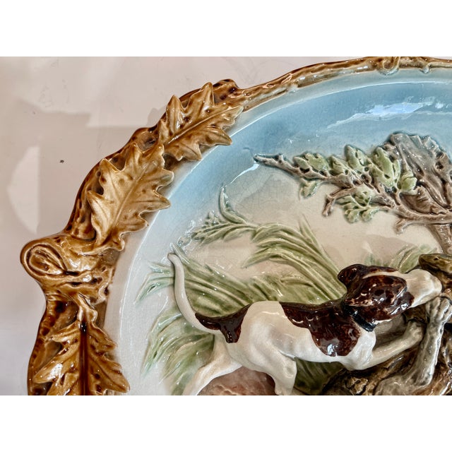 Rare 19th Century French Sarreguemines Majolica "The Hunt of the Wolves" High Relief Barbotine Platter. This a very rare...
