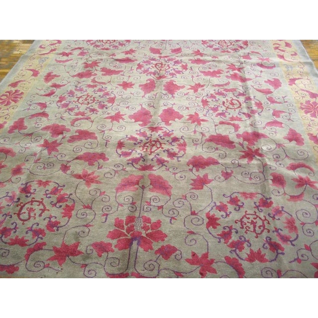 Art Deco 1930s Tan Sand Foliate Antique Chinese Art Deco Rug 9'0" X 11'8" Knotted Wool Carpet For Sale - Image 3 of 11