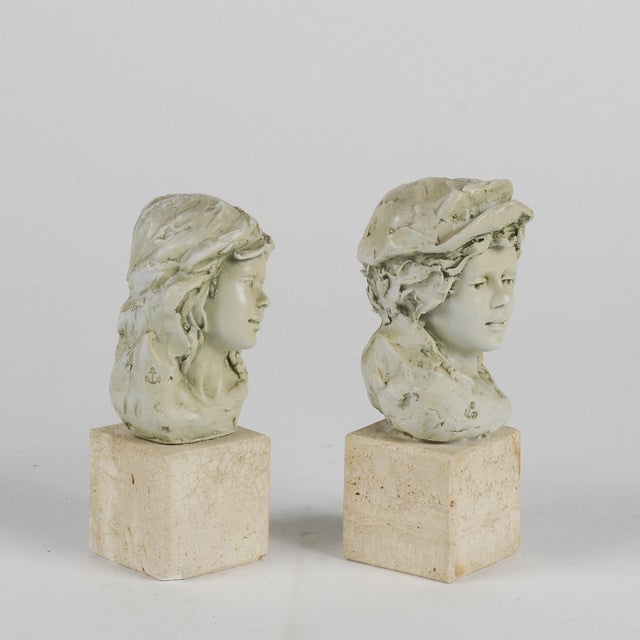 Second Half of the 20th Century Half-Length Figurines of Him and Her with Stone Base, 1960s, Set of 2 For Sale - Image 3 of 8