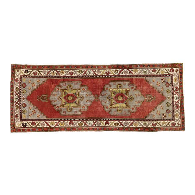 Vintage Turkish Oushak Gallery Rug, Wide Hallway Runner - 04'09 X 13'05 For Sale