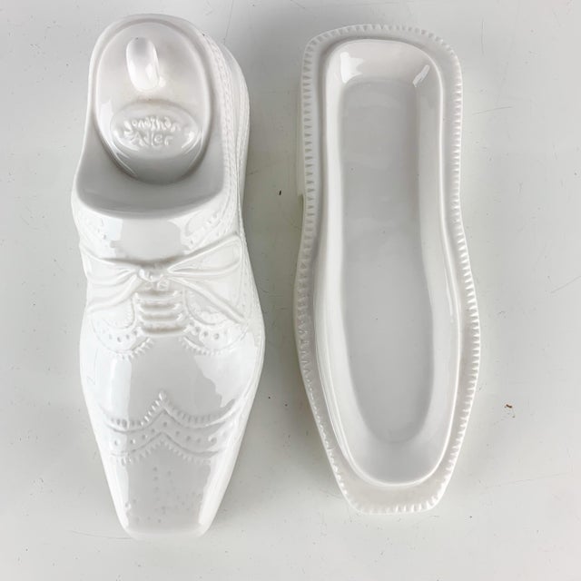 Funky White Ceramic Jonathan Adler Mens Shoe Butter Dish Designer Kitchen Decor For Sale In Baltimore - Image 6 of 9