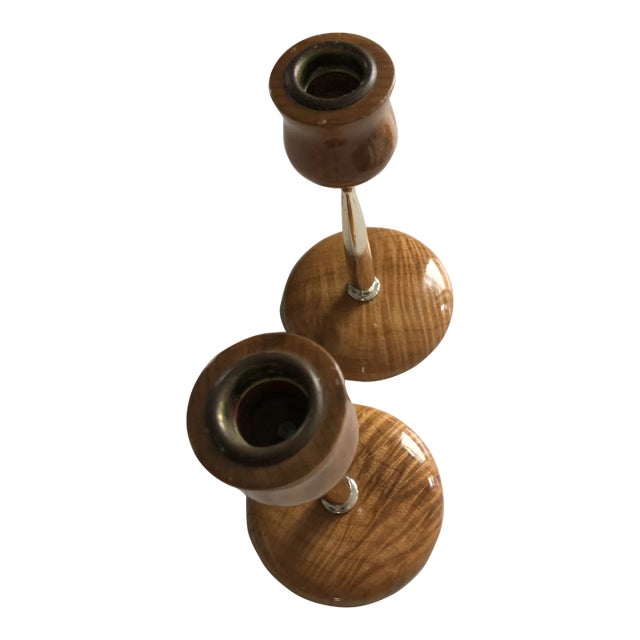 1960s Vintage Myrtlewood Taper Holders-Set of Two. For Sale