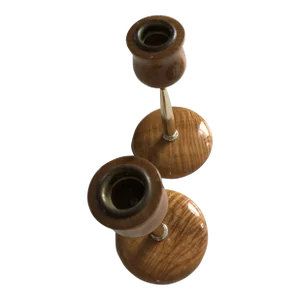1960s Vintage Myrtlewood Taper Holders-Set of Two.