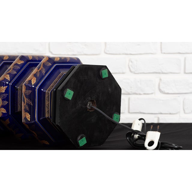 Hand-Painted Blue and Gilt Ceramic Table Lamps, 1960s, Set of 2 For Sale - Image 6 of 8