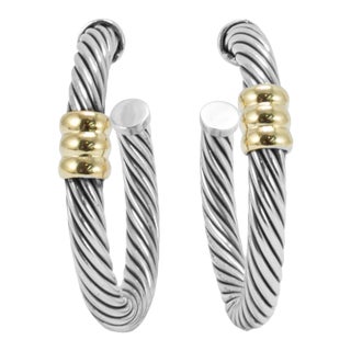 Vintage David Yurman 14k Yellow Gold 925 Silver Two-Tone Metro Hoop Earrings, A Pair For Sale