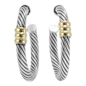 Vintage David Yurman 14k Yellow Gold 925 Silver Two-Tone Metro Hoop Earrings, A Pair