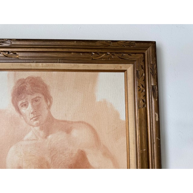 Wood 1970's Lazarte Nude Man Portrait Oil Painting, Framed For Sale - Image 7 of 12